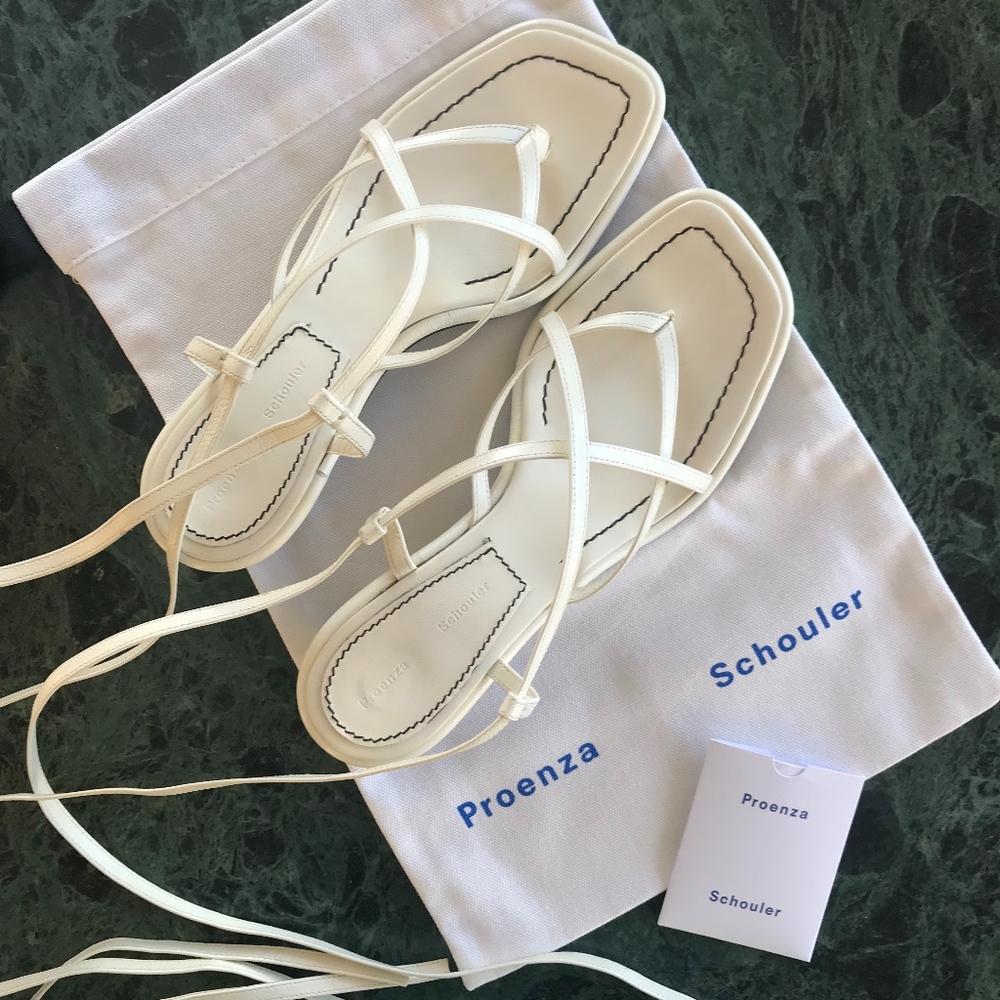 Proenza Schouler NIB white leather tie up sandal